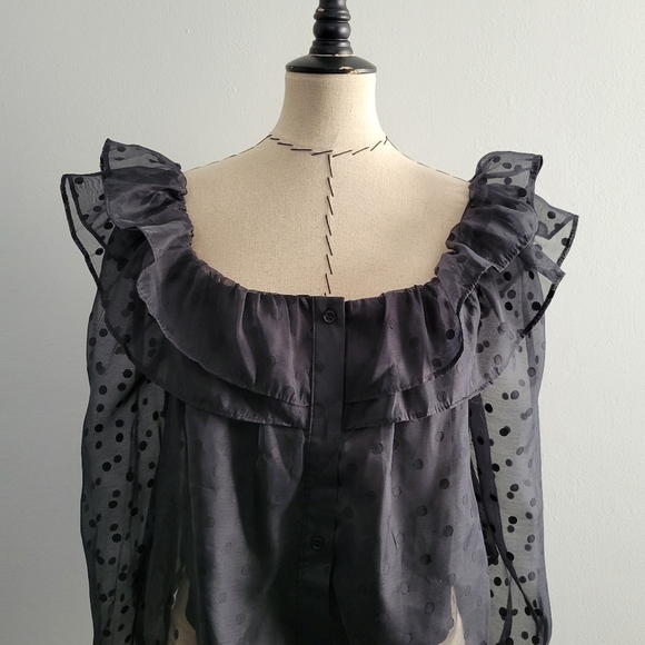 The Shirt Rochelle Behrens Black Polka Dot Sheet Statement Top - Picture 6 of 9